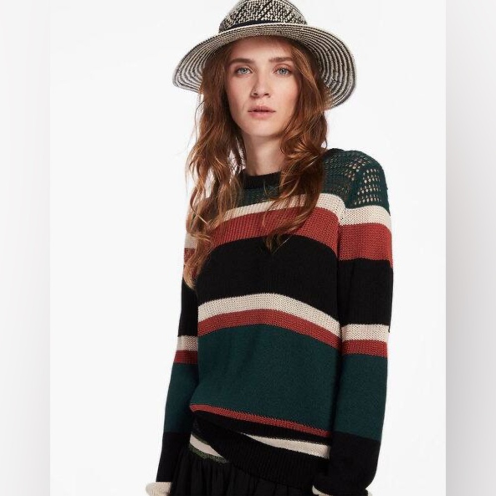 Scotch & Soda Striped Crew-Neck Sweater Mesh Yoke Size L